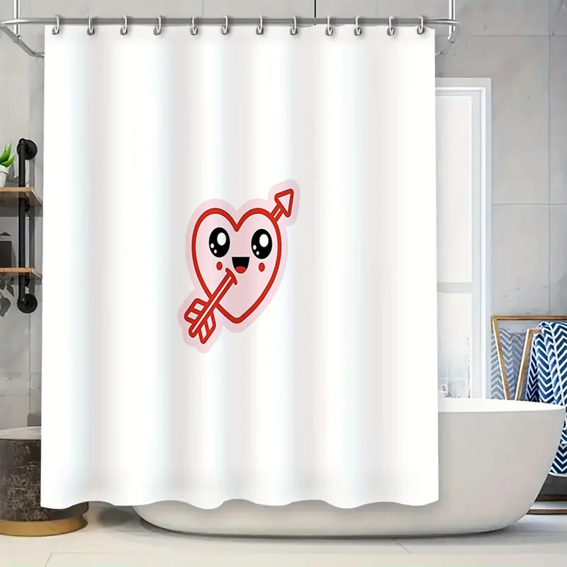 Cute Love Arrow Shower Curtain Romantic Valentine's Day Decor Heart Pattern Bathroom Decor Home Textile Gift Idea