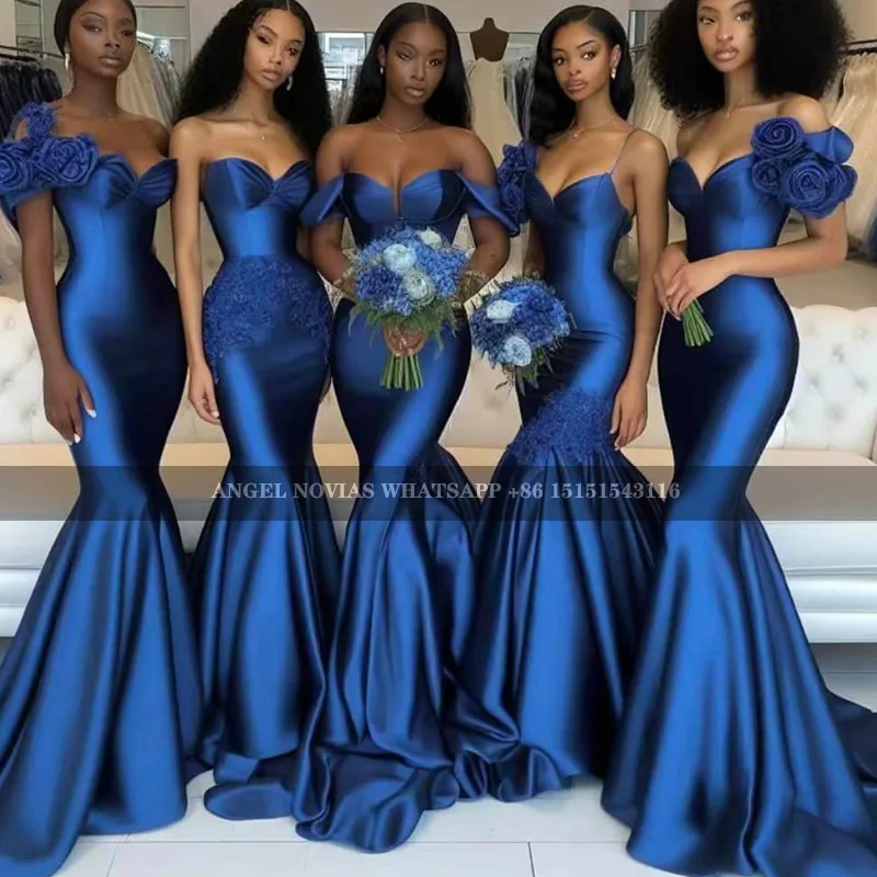 

Luxury Mermaid Blue Bridesmaid Dresses Off the Shoulder Maid Of Honor Evening Prom Party Dress robes invitée mariage