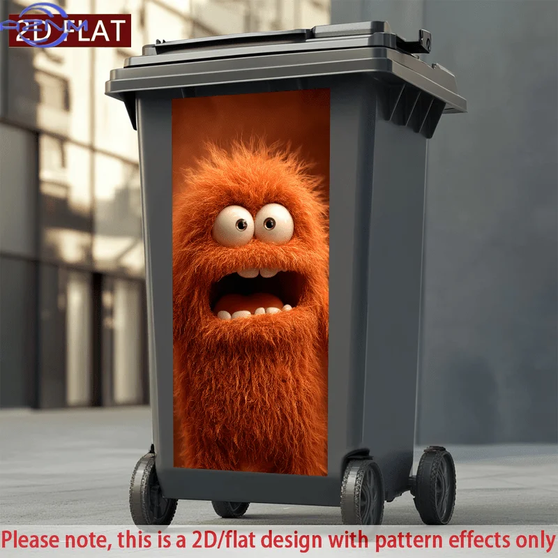 Self-Adhesive PVC Decorative Sticker Featuring a Humorous Orange Furry Monster, Suitable for Use on Trash Cans And Walls. This