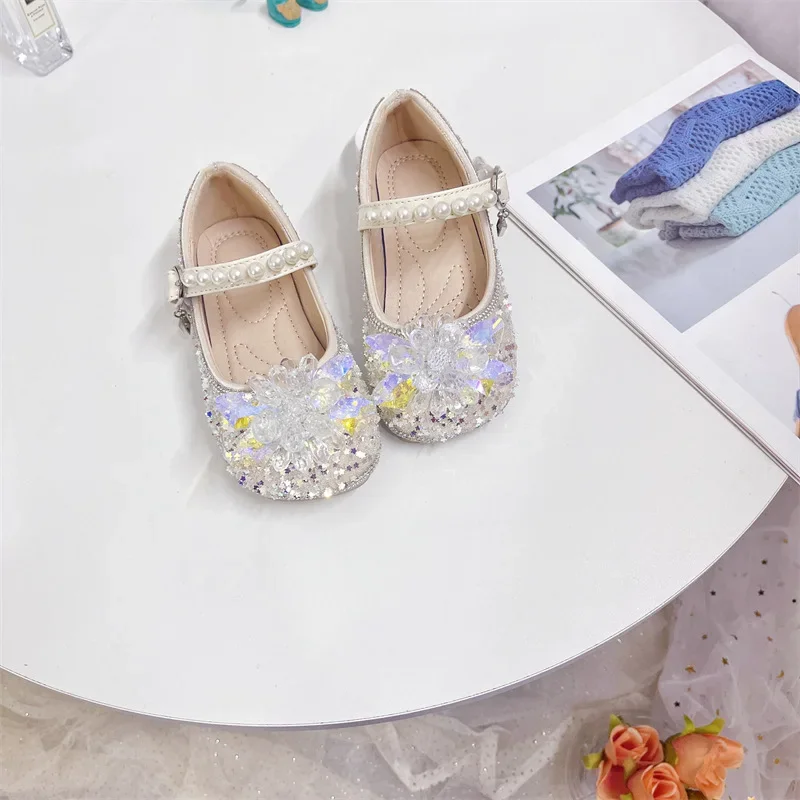 

Girls Princess Leatehr Shoes Big Diamond Wedding Children High Heels Shiny Crystal Kids Dance Party Student Performance Shoes