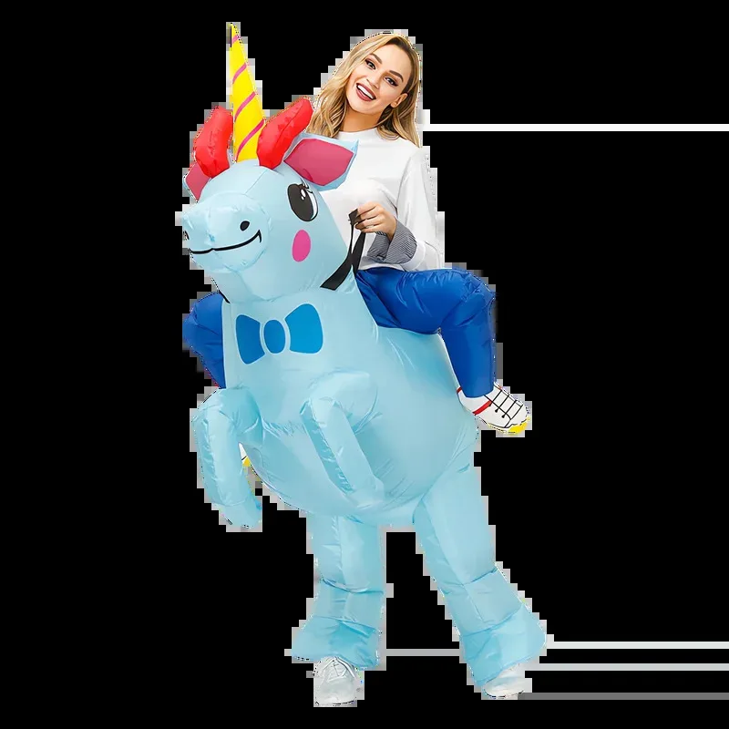 

Adult Child Inflatable Ride Blue Unicorn Cosplay Air Blow-up Set For Halloween Carnival Theme Party Costumes