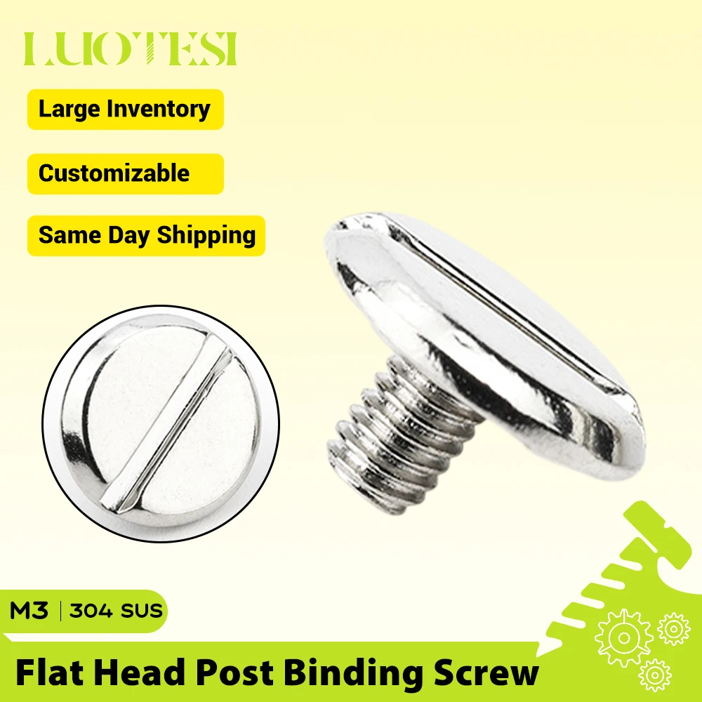 Flat Head Slotted Post Binding Screw 304 stainless steel M3 8/10mm Cap Size Only Bolts Without Nuts Luggage Leather Craft Rivets