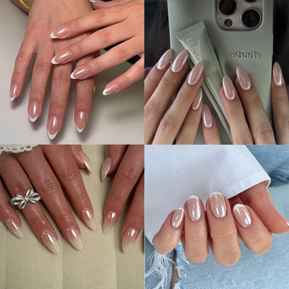 

4 упаковки/120 шт. пресс для ногтей, французские накладные ногти, покрытие, украшенный дизайн ногтей, короткие миндалевидные типсы, телесные накладные ногти