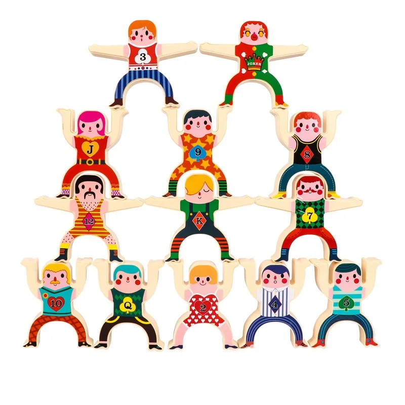 Children Stacking Balance Building Blocks Game Include 16 Cartoon DIY Stickers Characters Educational Toys for Kids Gift Age 3+