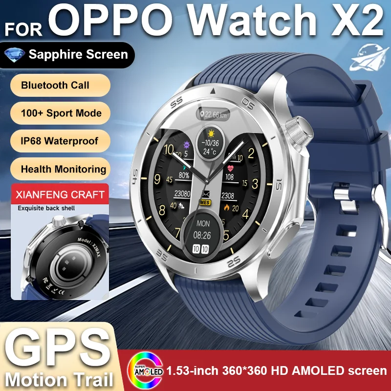 GUHUAVMI 2025 neue Für OPPO UHR X2 Bluetooth Anruf Smartwatch AMOLED Bildschirm Herzfrequenz Kompass IP68 Wasserdichte GPS Sport Smart Uhr männer 4