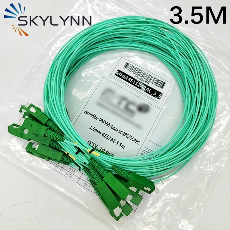 FTTH Jarretiere 광섬유 패치 케이블, 녹색 점퍼 SC 심플렉스 SM SX SCAPC 광섬유 패치 코드, 아쿠아 G657A2, 1.6mm, 3.5m