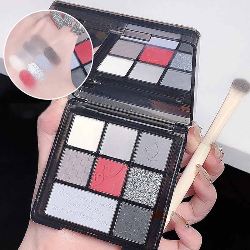 Paleta de sombra de ojos de cemento, gris y negro, maquillaje de ojos, brillo, pigmentos de contorno, brillo nacarado, maquillaje de sombra coreano de moda