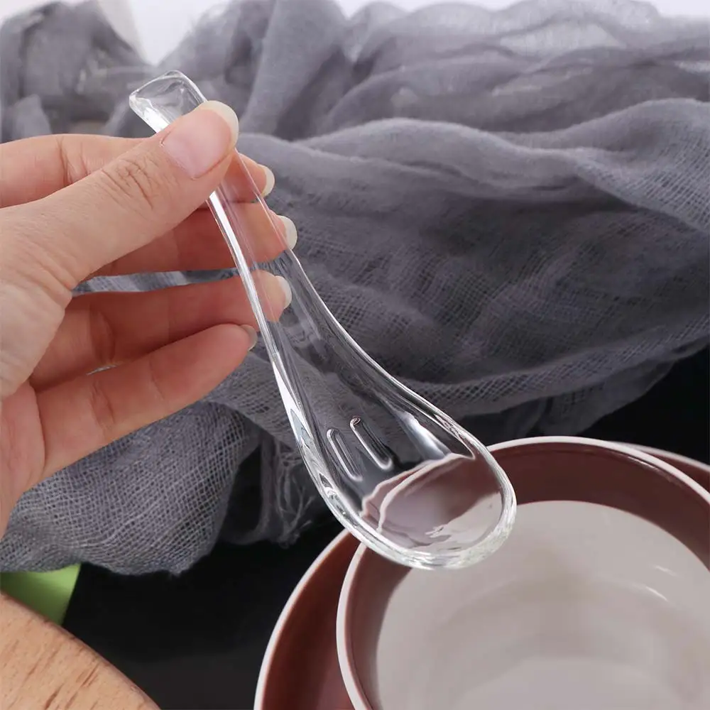 Easy To Clean Transparent Crystal Glass Spoon Elegant Smooth Serving Spoons Multifunctional Exquisite Soup Spoons Hotel