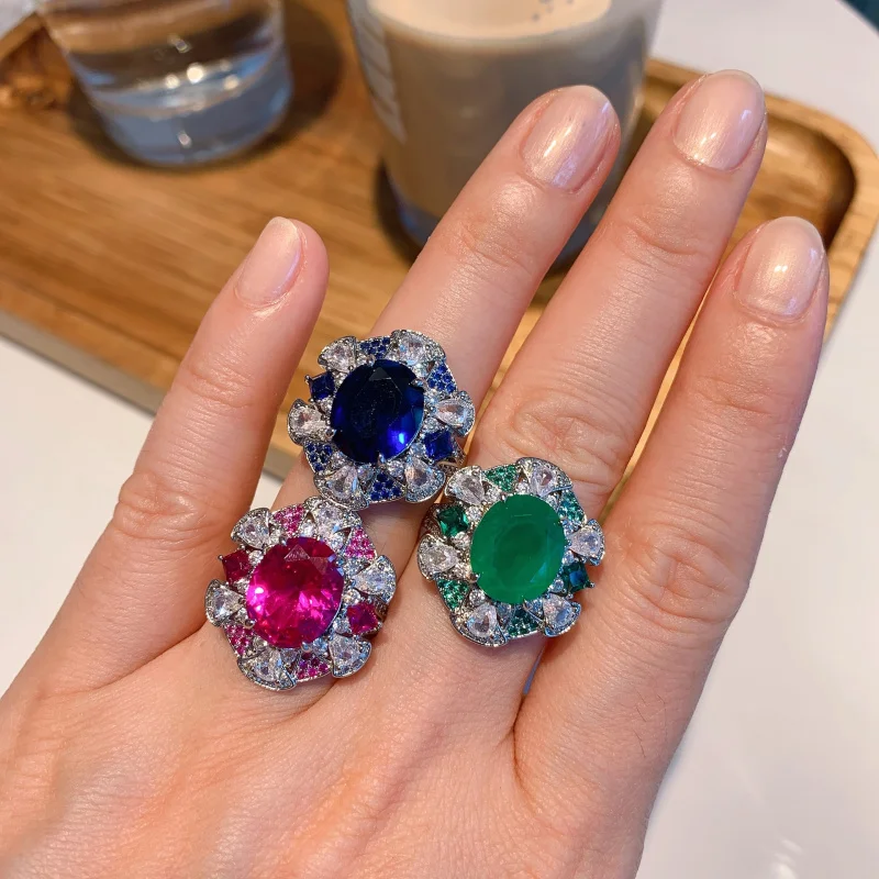

Wholesale New European and American Fashion Red Corundum Ring for Women Color-Block Gemstone Dropshipping Fashion Jewelry