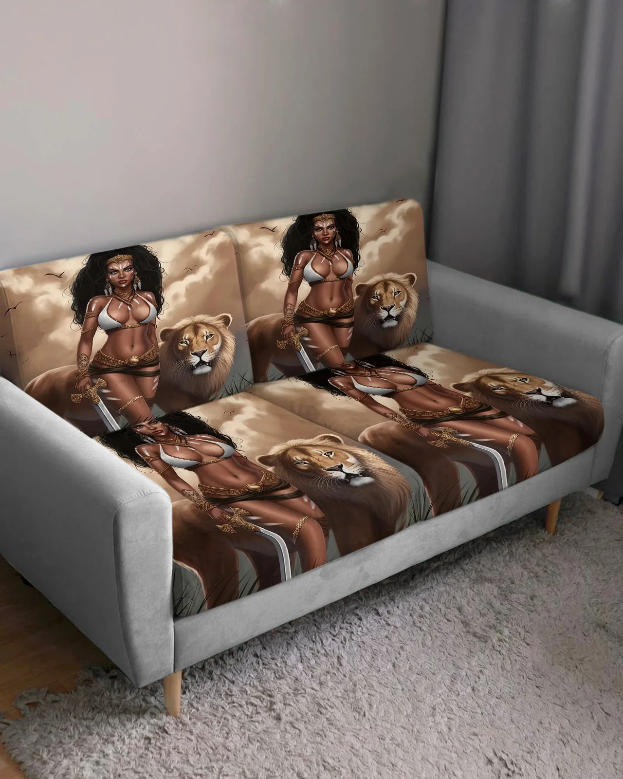 African Savanna Woman Lion Sofa Seat Cover for Living Room Elastic Sofa Cushion Cover Furniture Protector for Home