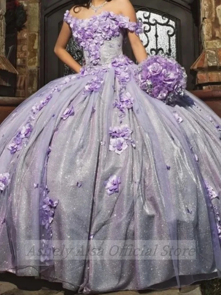 Vestidos Princesa Quinceanera, Árabe Saudita Cinderela Lavanda, Formal Prom, Flores 3D, Vestidos de Graduação, 15 Anos, 2024