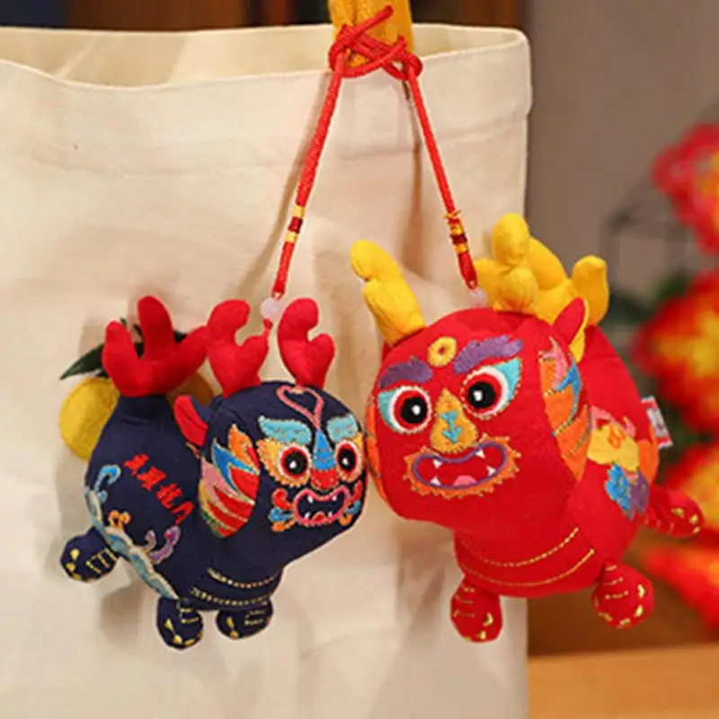 Chinese Dragon Plush Toy Folk Style Embroidery 3D Simulation Chinese New Year 2024 Plush For Spring Festival Home Decor ornament