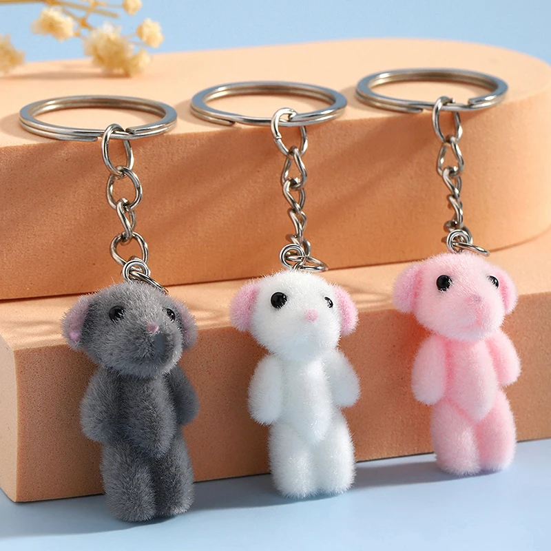 

1PC Car Keys DIY Jewelry 3D Cartoon Flocking Joint Bear Keychain Cute Animal Key Ring Souvenir Gifts For Women Men