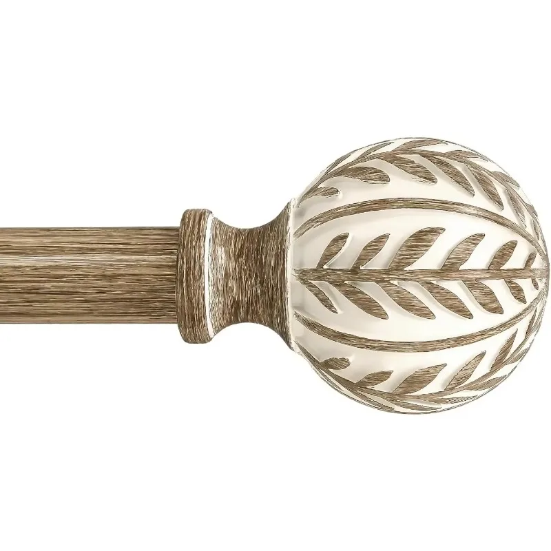 

Boho Wood Curtain Rods for Windows 48 to 84 inch, 1" Adjustable Heavy Duty Window Curtain Rod with Imitation Wood Grain Finials