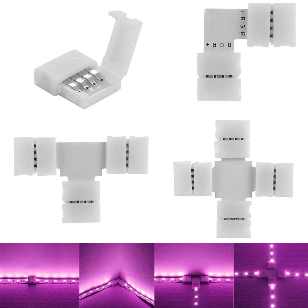 1 pc 4Pin ledストリップコネクタl tクロス形状pcbコーナーrgb 3528 5050クリップオンカプラledストリップライトアクセサリー