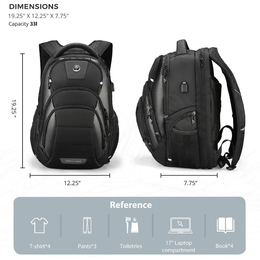 حقيبة ظهر للكمبيوتر المحمول للأعمال من Swissdigital Design TSA للرجال ذات سعة كبيرة للسفر مع Apple Find My Network وUSB Char #2