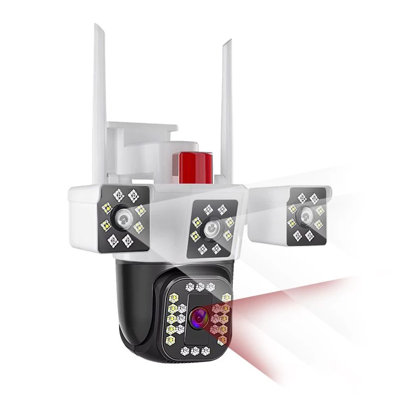 

HONGTONG HD с тройным объективом IP66, уличная беспроводная камера, 3-экранный мониторинг, P2P, PTZ IP-камера безопасности для умного дома