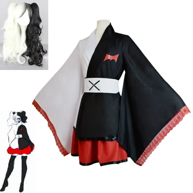 

Danganronpa Monokuma Cosplay Costume Kimono Women Dresses Halloween Csotumes Anime Wigs