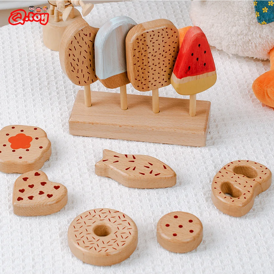 Children Wood Ice Cream Pretend Play Biscuit Egg Imitation Game Food Kitchen Play Toys Kids HousePlay Educational Toys for Girls