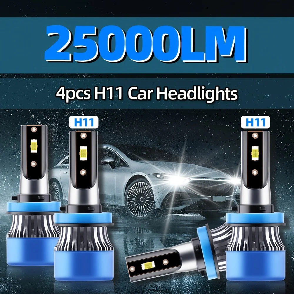 roadsun 4pcs Bright LED H11 High&Low Combo Headlights 25000LM 6000K White 3570 CSP Chips LED Car BulbsCombo 80000hrs Lifespan