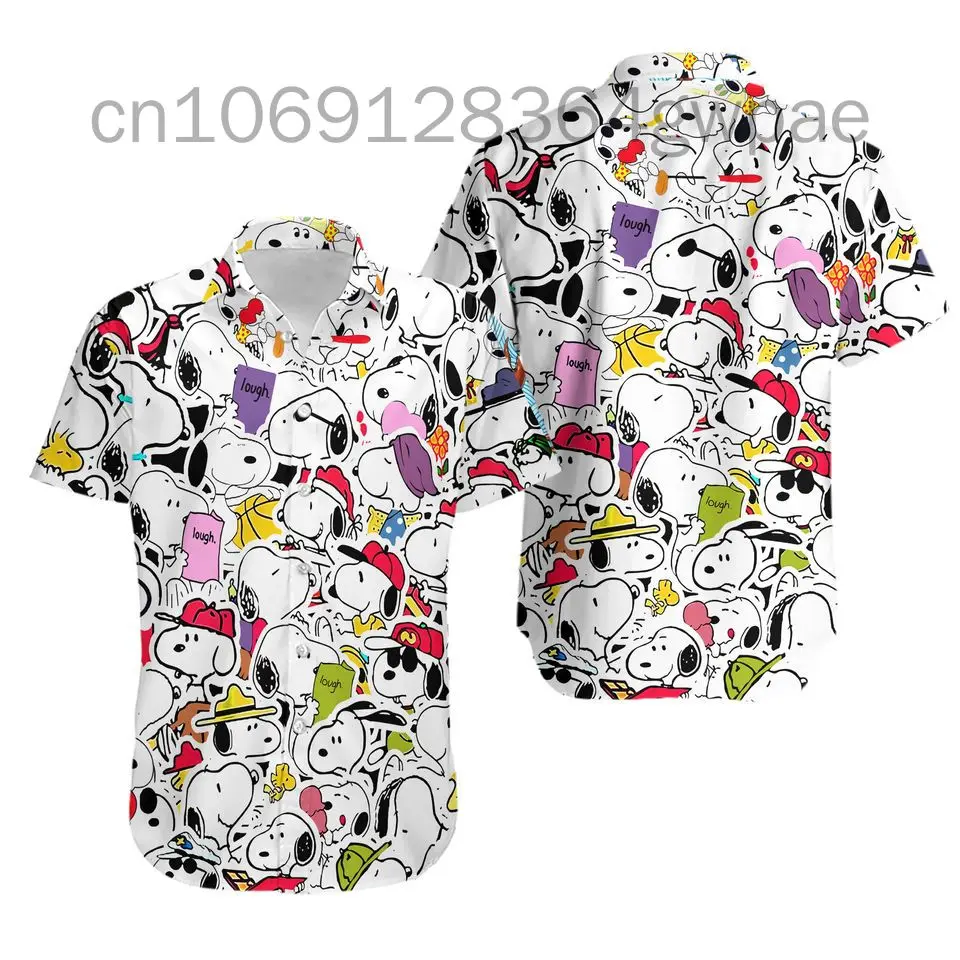 Snoopy Hawaiian Shirt Men's Cartoon Casual Summer Beach Shirt Kids Women's Short Sleeve Button Up Shirt Fashion Party Streetwear