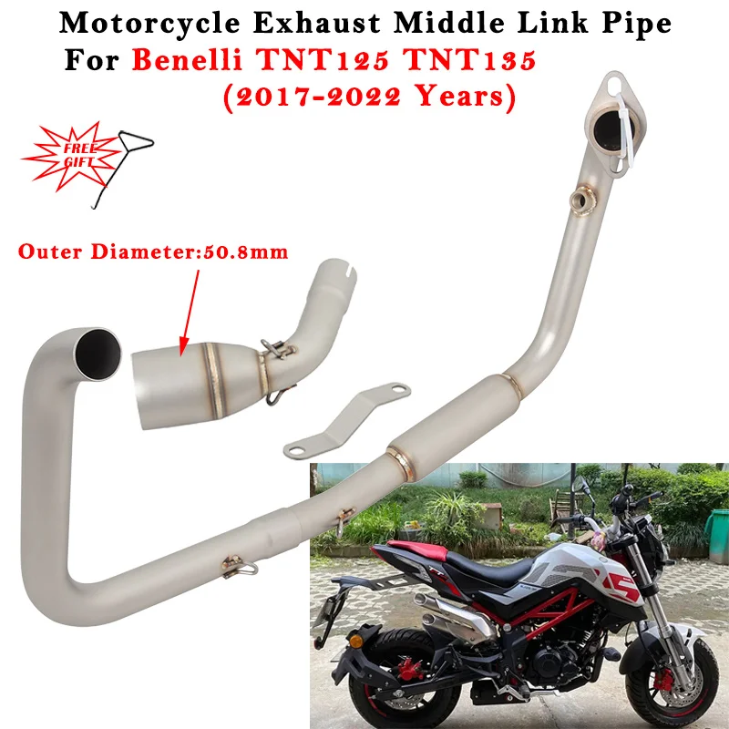 

Slip On For Benelli TNT125 TNT135 2017- 2020 2021 2022 Motorcycle Exhasut Escape Modified Muffler 51mm Front Middle Link Pipe