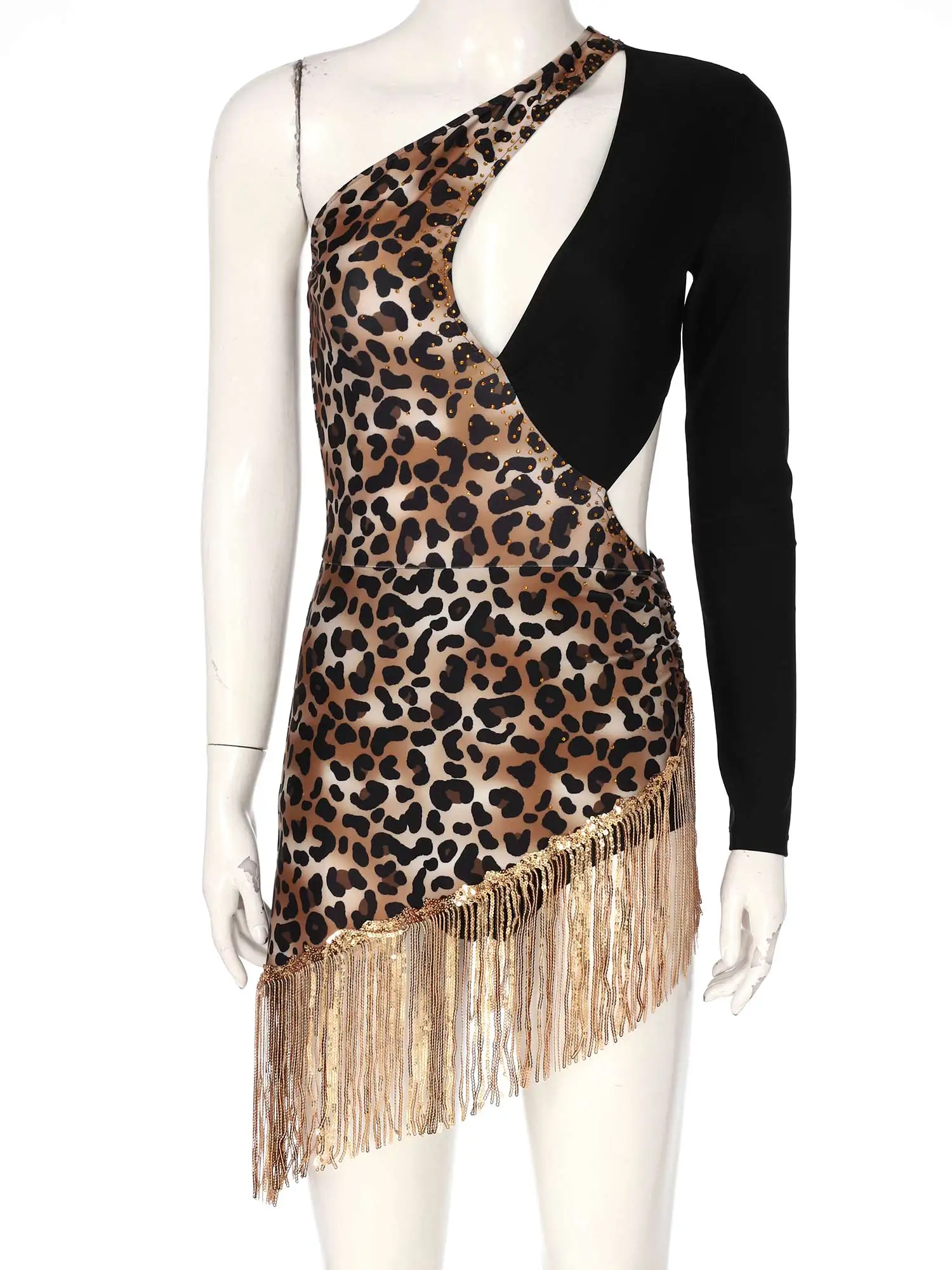 성인 여성 인쇄 라틴 댄스 공연 의상 라인 석 장식 스팽글 술 볼룸 댄스 복장 연습 의류