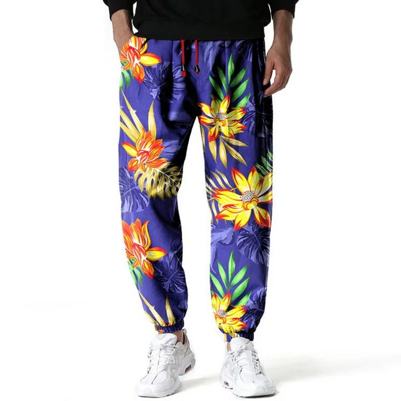 Men\'s Loose  Boho Yoga Harem Pants Hawaiian Graphic Print Drop Crotch Jogger Pants Multi-color