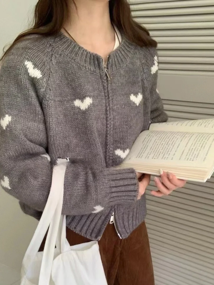 Cárdigan Corto de Punto ueso con Cierre Doble, Cuello Redondo, Top Entallado para Mujer, Moda Otoño Invierno 2025