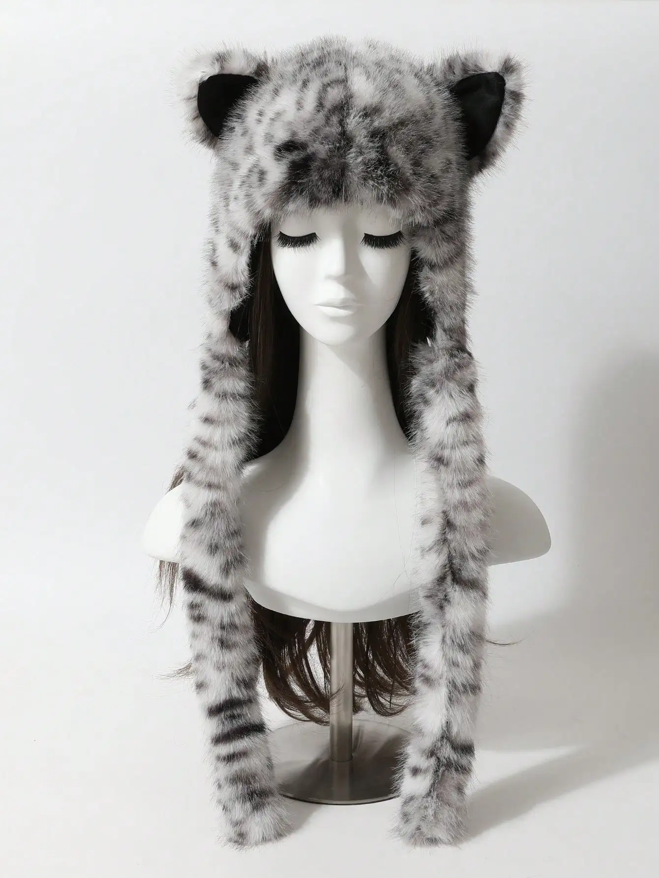 1pc Women's Autumn/Winter Unique Quirky Anime-Inspired Faux Fur Cute Fox Ear Plush Hat, Warm Ear Protection Windproof Beanie Cap,sc25091381846185085