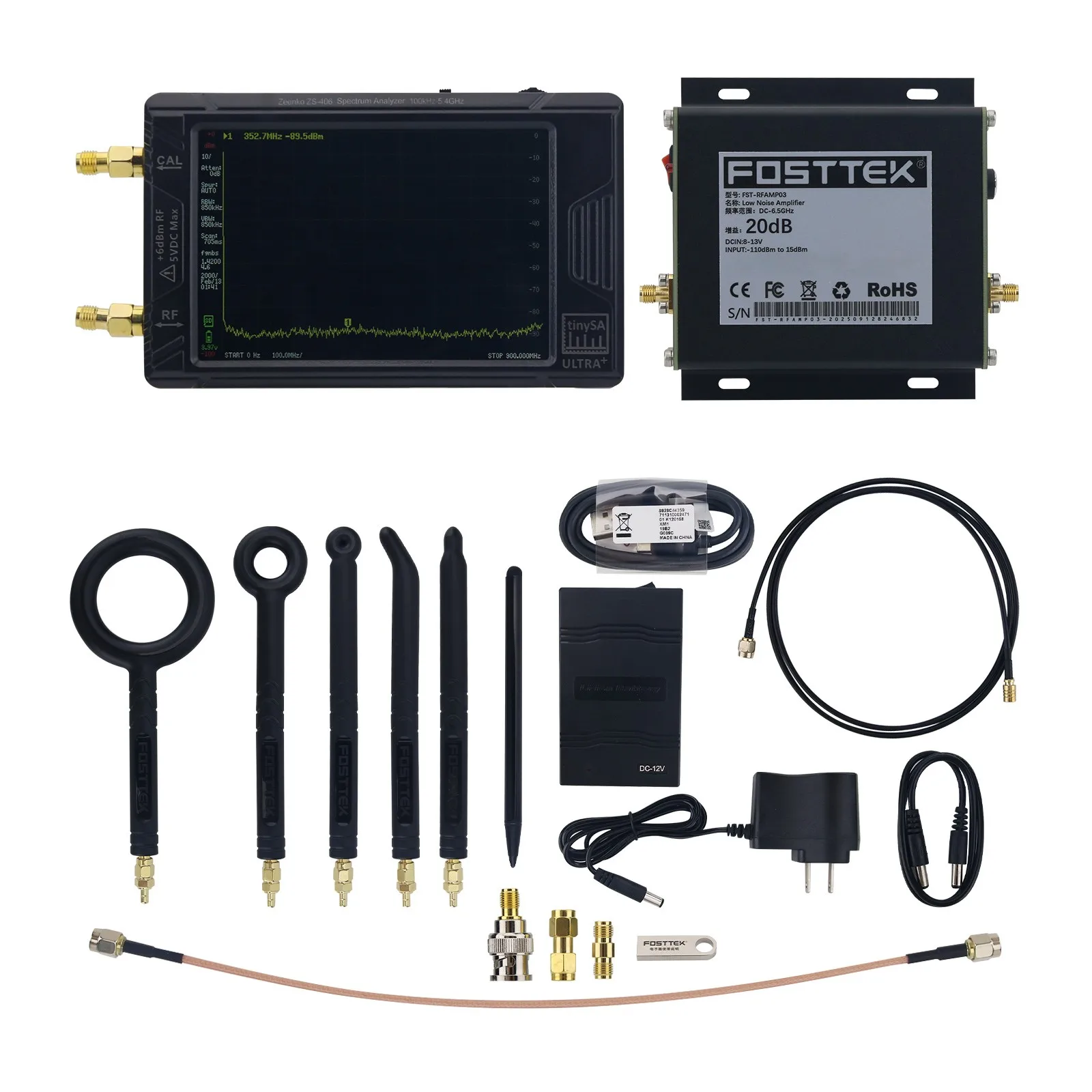 FOSTTEK EMC-100T Test Kit | 100KHz-5.3GHz EMC Receiver, Signal Generator, Near-Field Probes & Amplifier for EMI Debugging