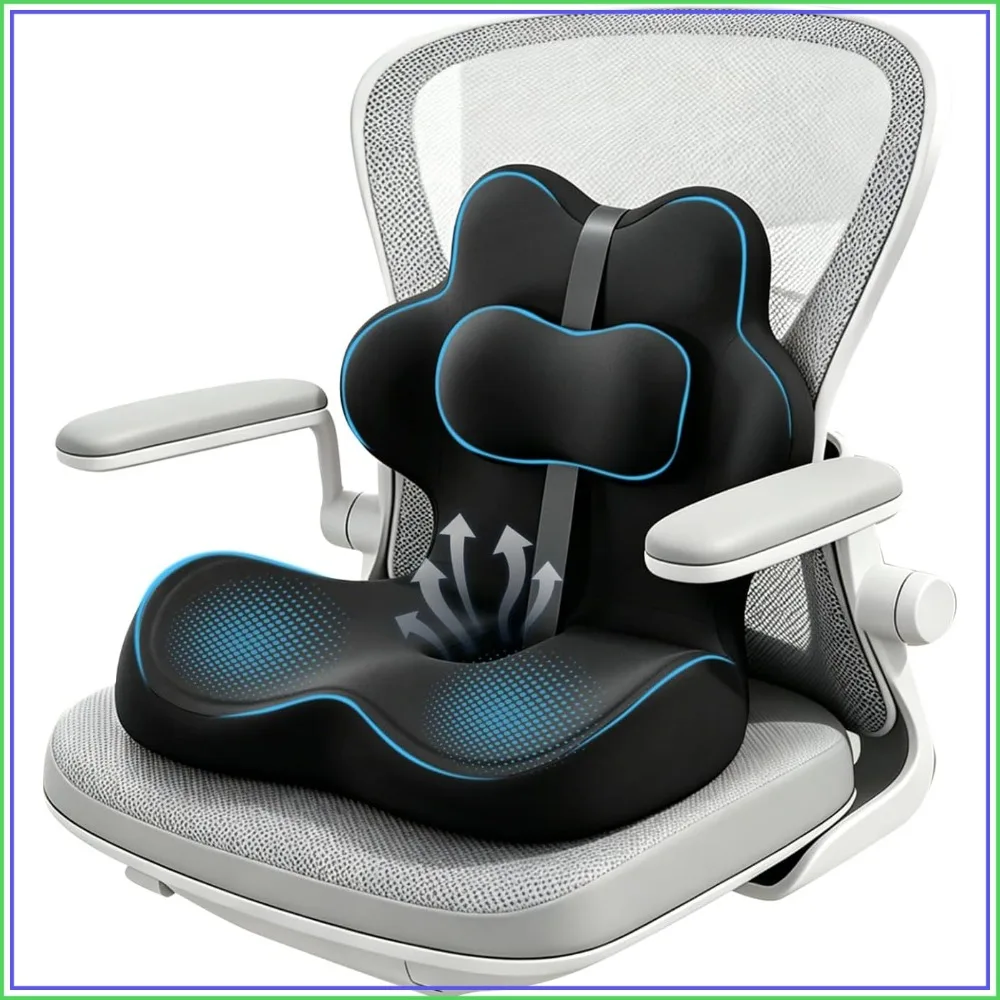 2-in-1 Memory Foam Seat Cushion with Lumbar Support, Office Chair, Black