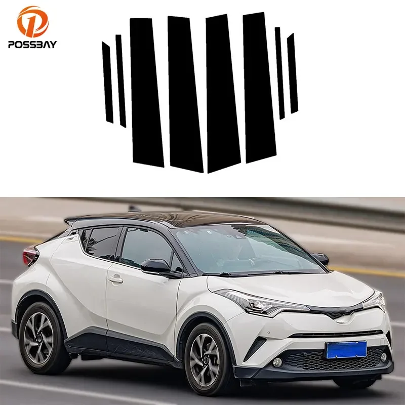 8 sztuk słupków samochodowych do Toyota C-HR 2016-2019 2020 2021 2022 Błyszcząca czarna osłona okna drzwi Zestaw naklejek Auto Styling