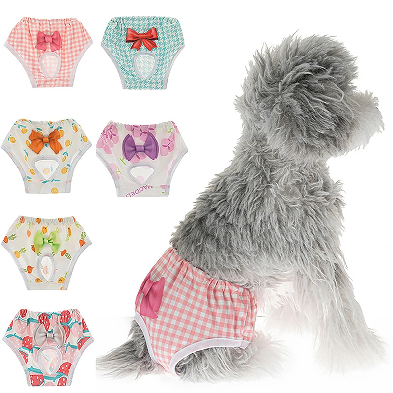 1pc Dog Diapers Physiological Pant Cute Puppy Women's Panties Shorts Underwear Washable Female Dog Diper Panties Pet Clothes