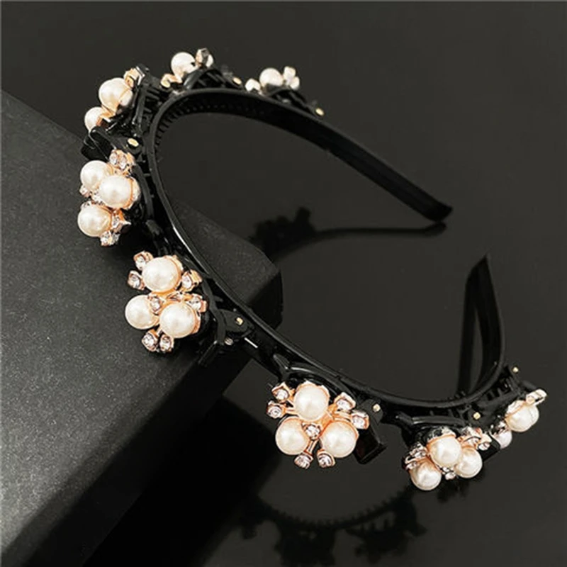 Women\'s Non-Slip Alice Hairband Pearl Headband Fashion Hair Bands Hoop Claws Clips Double Bangs Hairstyle Hair Accessories