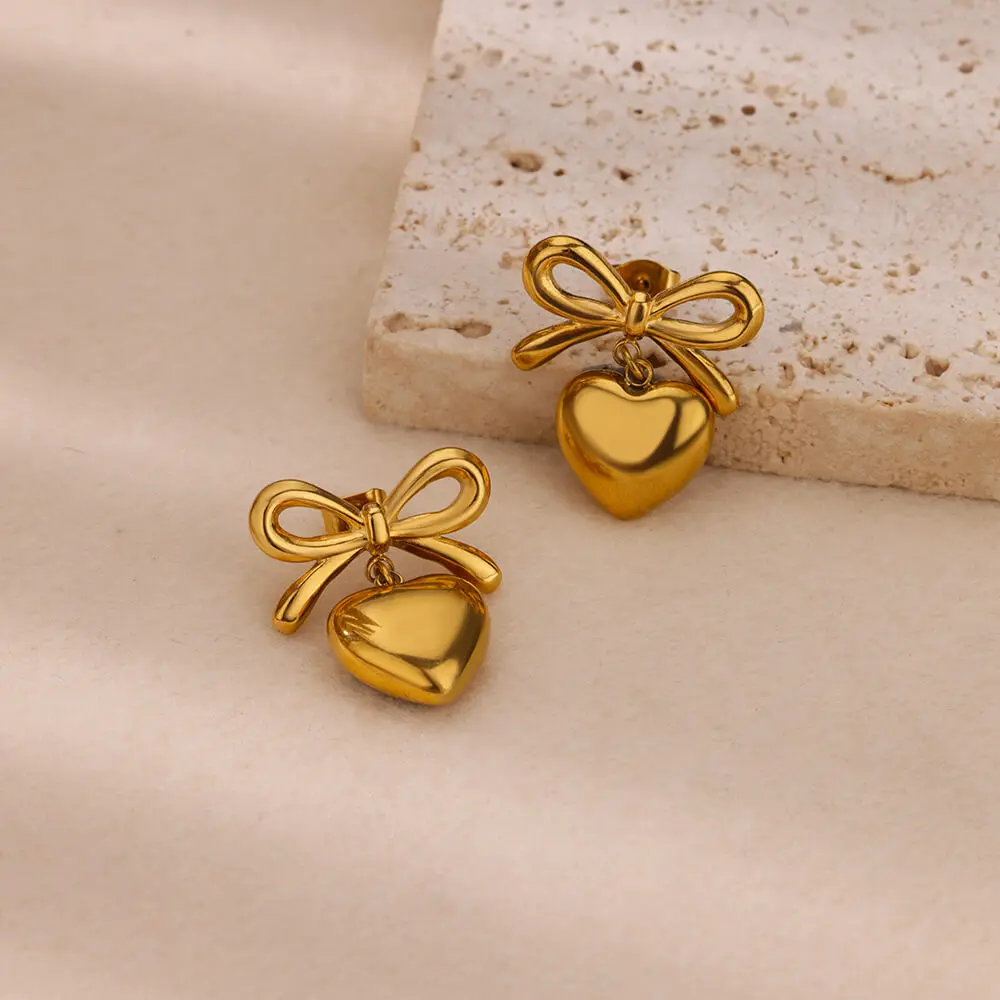 Orecchino a bottone a forma di cuore Bowknot per le donne orecchini Piercing Color oro in acciaio inossidabile 2024 nuova tendenza coppia regalo di