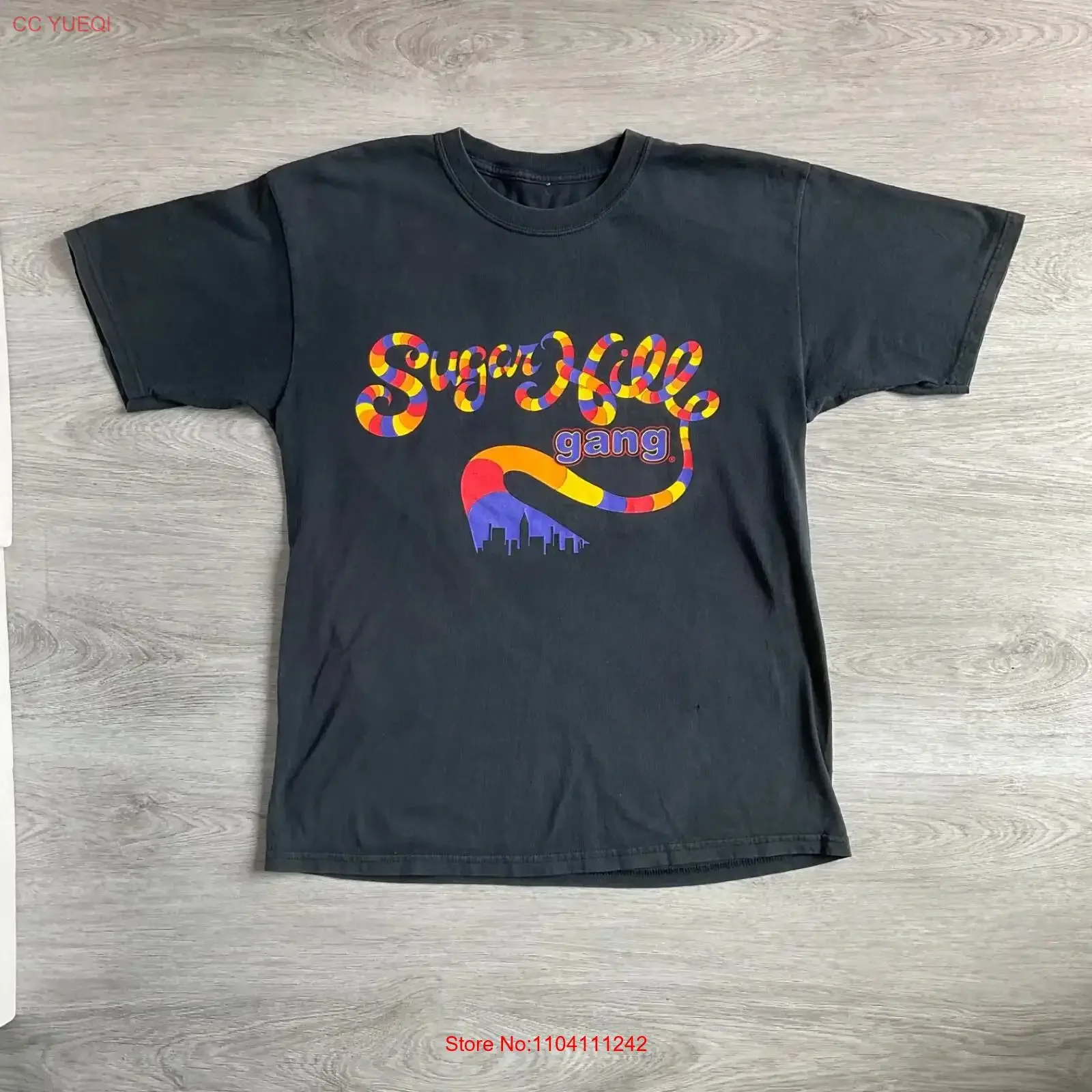 Vintage Sugarhill Gang Rapper Delight 79 T Shirt Black men L vintage Washed graphic Slightly Comfortable Casual Versatile