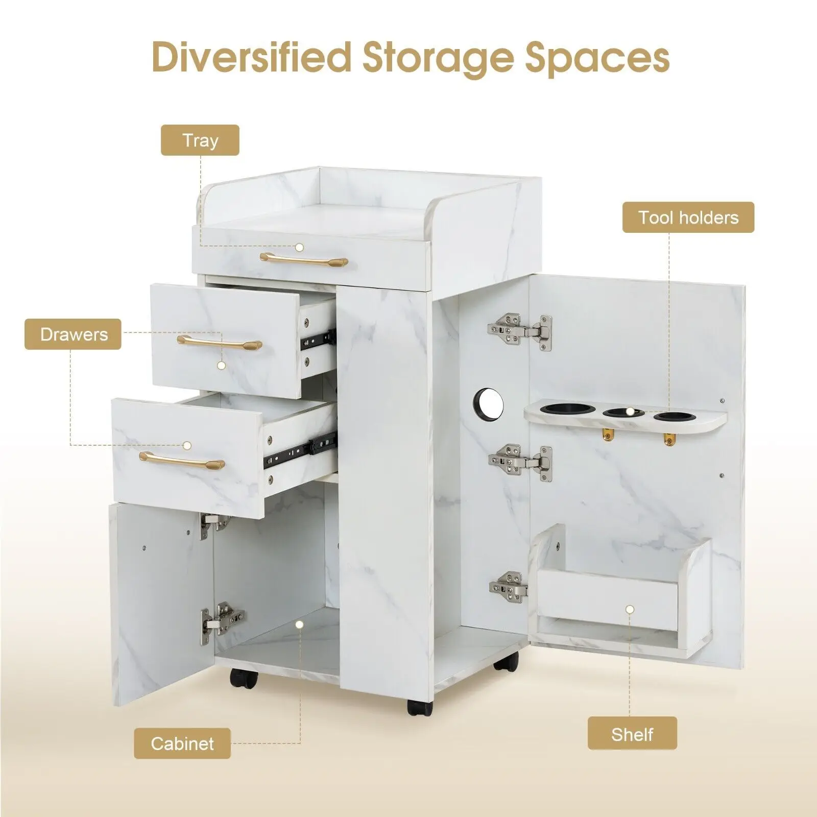 Trolley Hair Rolling Trolley Storage Utility Trolley White Convenient