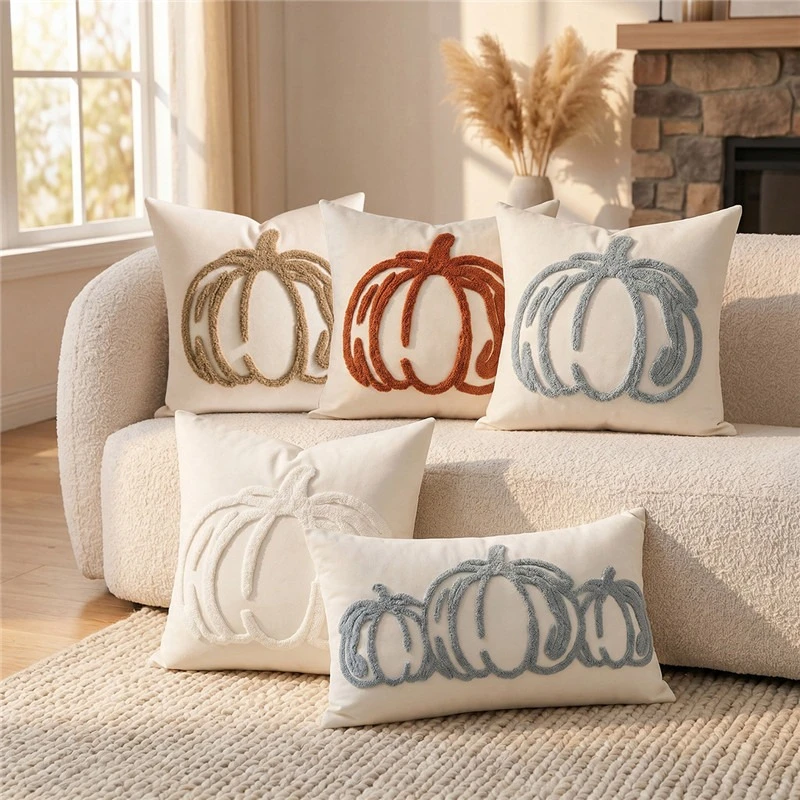 45X45CM Autumn Pumpkin Throw Pillow Cover Simple Embroidered Stamping Waist Cushion Cover Decor Home Decorative Pillowcase