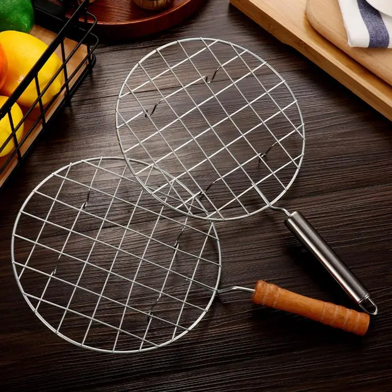 Wire Roaster Round Cooking Racks Stainless Steel Roasting Cooking Racks With Handle ForOutdoor Picnic Camping Baking Cooking BBQ