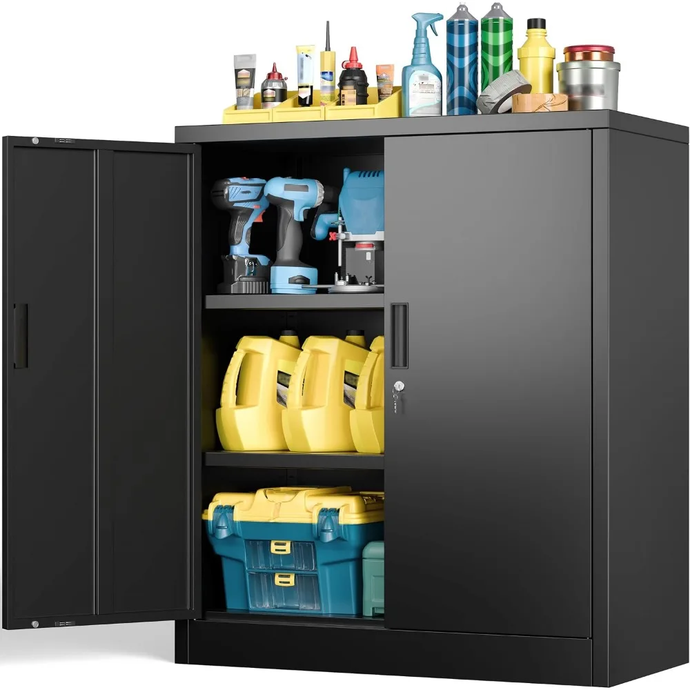 BESFUR Metal Storage Cabinet with Lock and 2 Adjustable Shelves, 36
