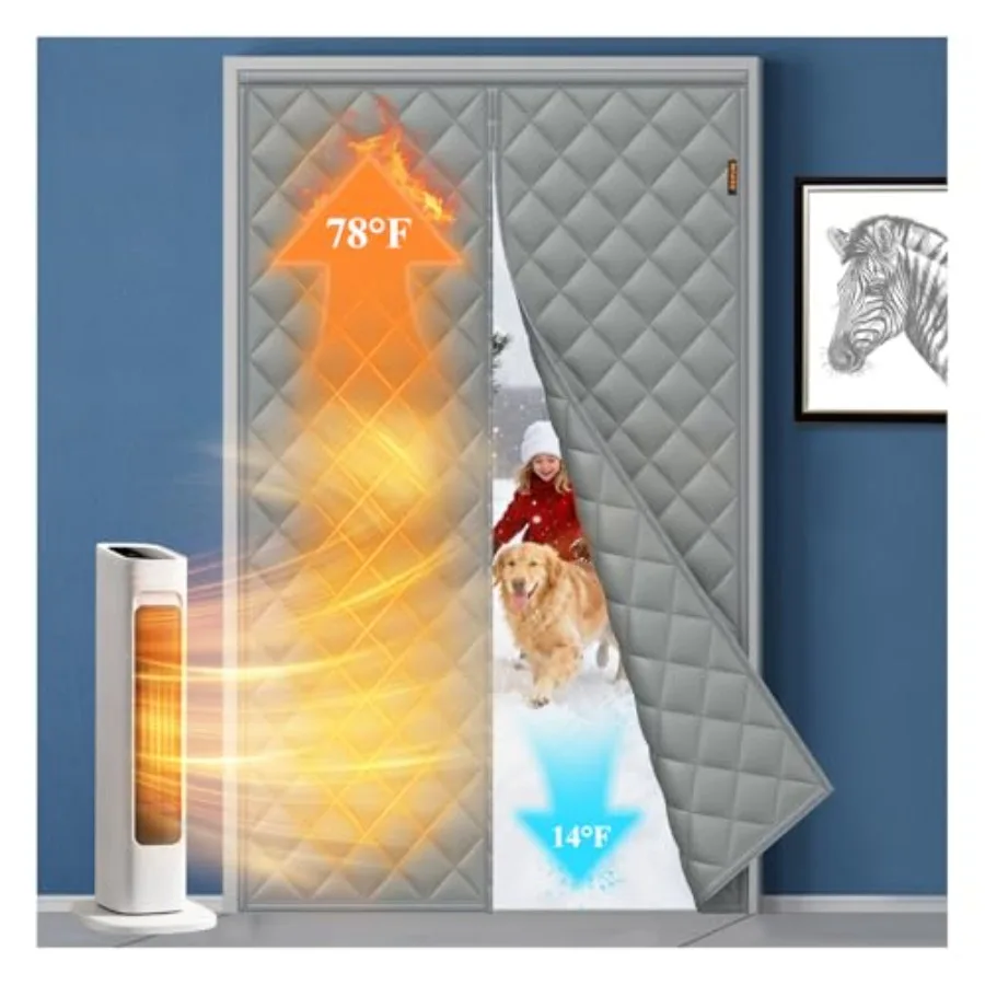 

Magnetic Thermal Insulated Door Curtain for 32'' x 80'' Door Curtain Size 34'' x 82'' 5Layer Oxford and Cotton Cover Blanket In