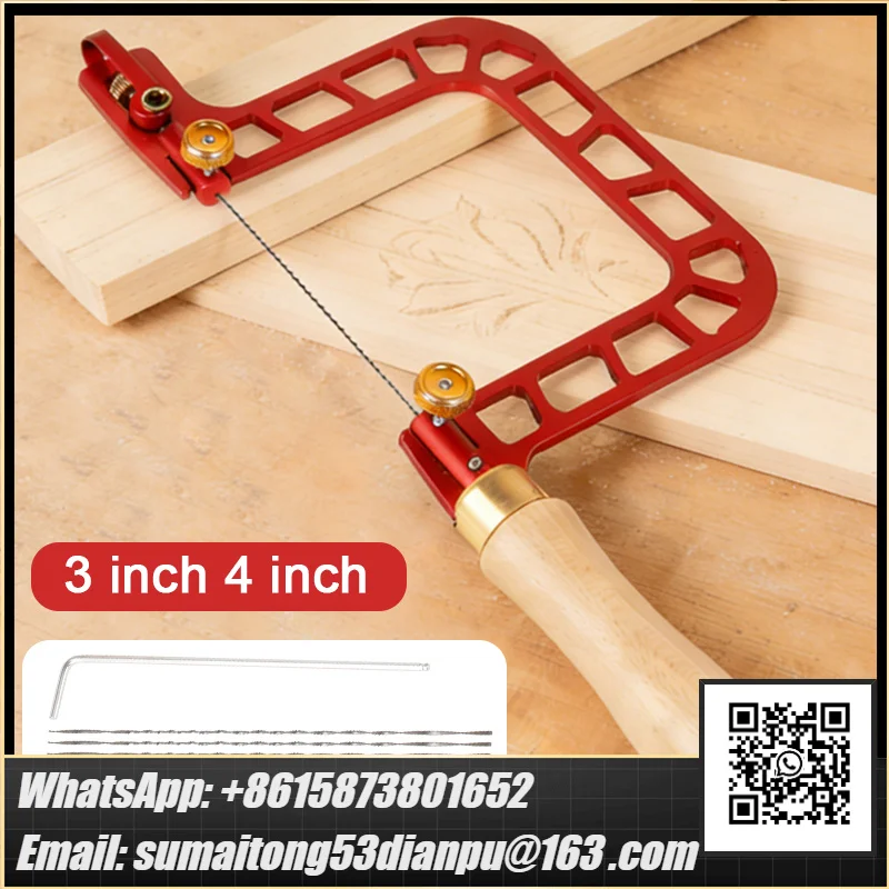 3/4 Inch Adjustable Fret Saw Frame with Diamond Wire Jigsaws Wood Handle Saw for Metal Wood Cutting DIY Craft Woodworking Tools