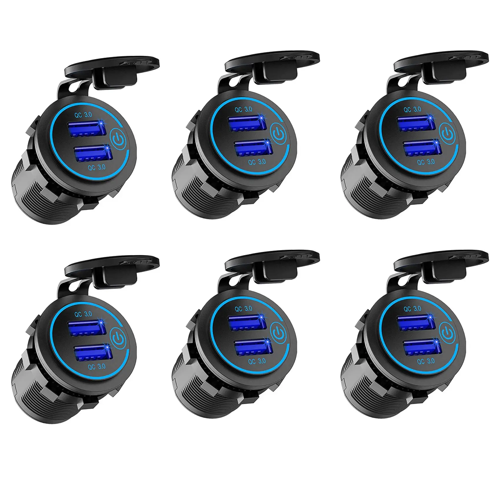 

OFSS-6X 12V USB Outlet,Dual QC 3.0 USB Car Charger With Switch, 36W USB Waterproof Power Outlet Charger(With 1.1Inch Puncher)