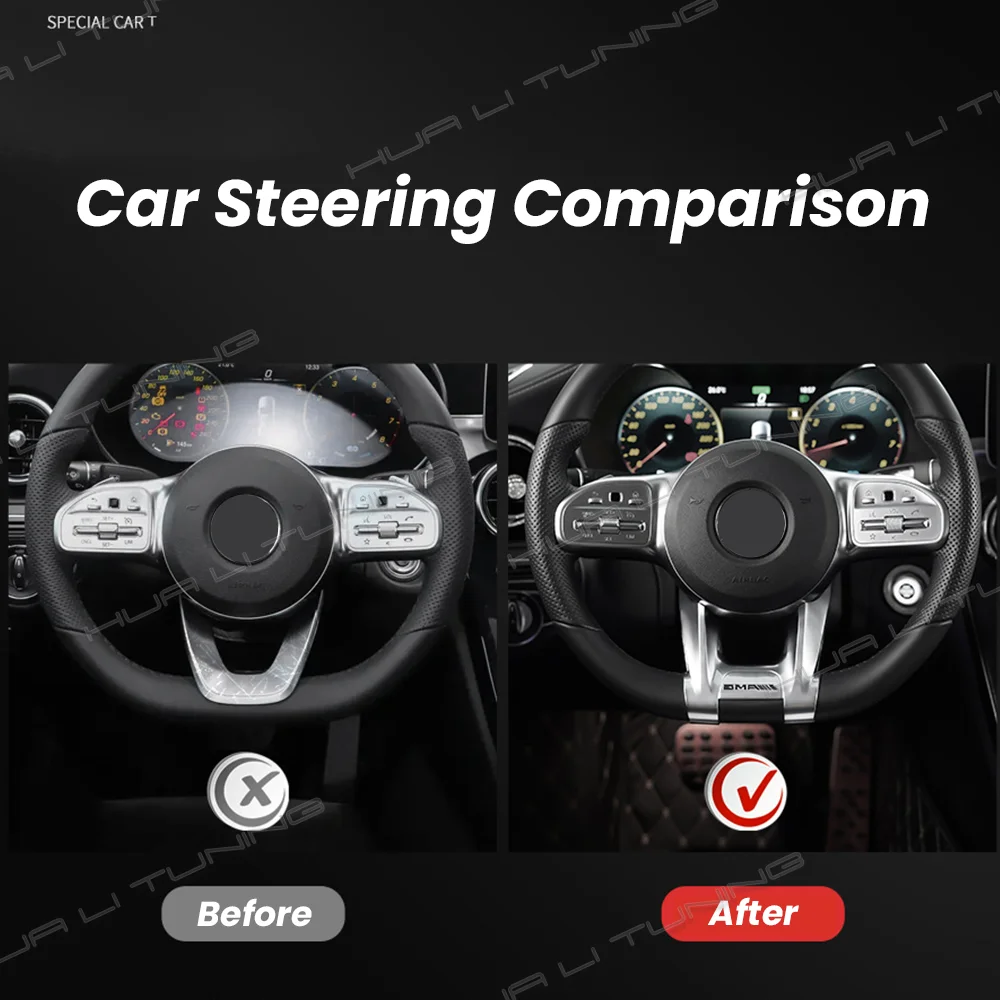 Car Steering Wheel AMG Trim Cover For Mercedes Benz 2020 2021 2022 Sport A Class C Class E Class CLA ABS Chrome Logo Accessories