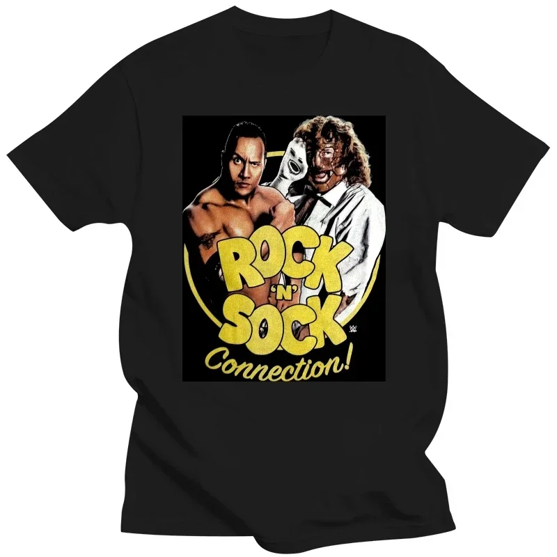 all sizes S-5XL men's Black White Immortal faces band poster The Rock and Sock Connection Mankind Mick Foley Mens T-shirt new