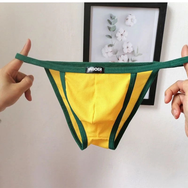 Men's Erotic Bikini Ice Silk Mesh Breathable Elasticity Comfortable Low-rise Penis Pouch Brief Gay Contrast Sexy Quick Dry Tanga