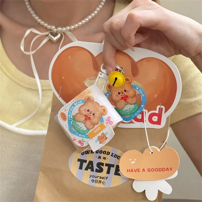 Cute Butter Bear Case for AirPods 4 Airpod 1 2 3 Pro Pro2  Bluetooth Earbuds Charging Box Protective Earphone Case Cover