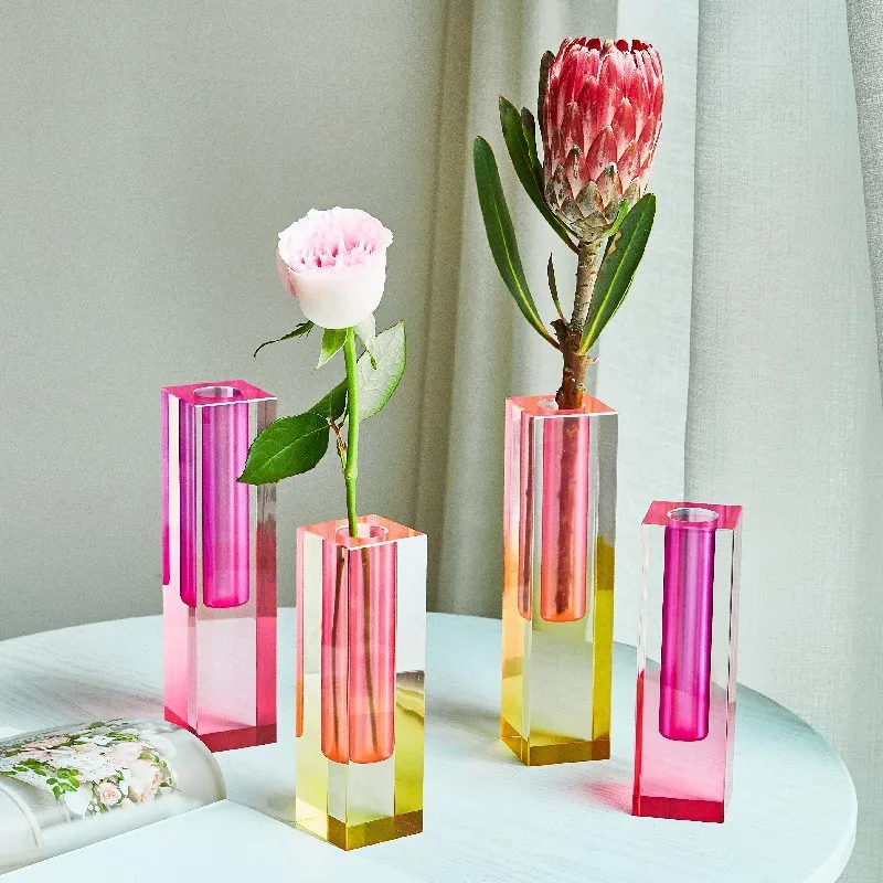 

Modern Rainbow Pillar Bud Vase Tabletop Glass Vases Luxury Decorative Acrylic Crystal Nordic Room Decoration Home