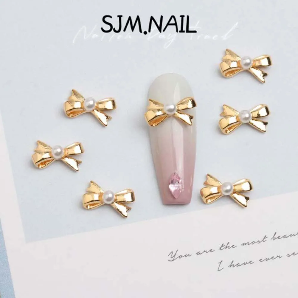 10Pcs Ribbon Pearl Bow Tie Nail Art Charms 3D Alloy 7*11mm Pink White Black Bow Nail Decoration Kawaii DIY Manicure  Accessories - Image 4